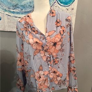 Calvin Klein Peach and Gray Floral Blouse